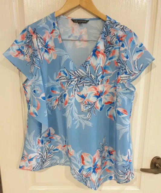 💙 NEW - Liz Jordan Size 14 Floral Print Asymmetrical Overlay Blouse Top 💙