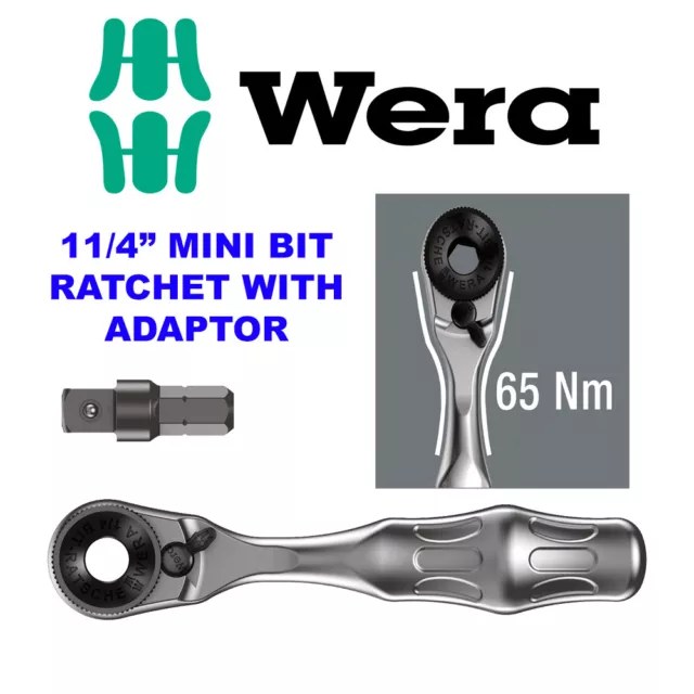 Wera 073230 Zyklop 1/4″ Drive 8001 A Mini Bit Ratchet with Socket Adaptor