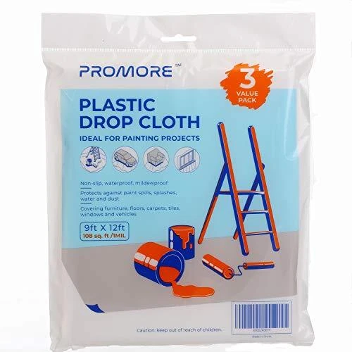 Painters Plastic Drop Cloth 1MIL- 9'x12' 3-PackDrop Sheet Clear Painting Tarps