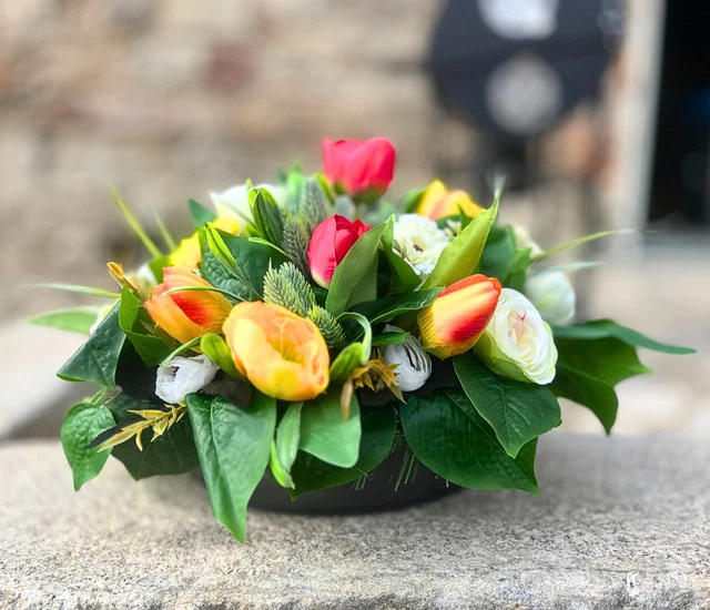 GRABGESTECK KNSTLICH FRHLINGSBLUMEN mit Tulpen Rosen Pfingstrose  mittelgro E EUR 44,99 - PicClick DE