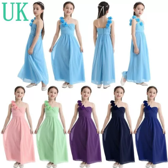 UK Flower Girls Dress Wedding Bridesmaid Prom Long Gown Formal Evening Costume