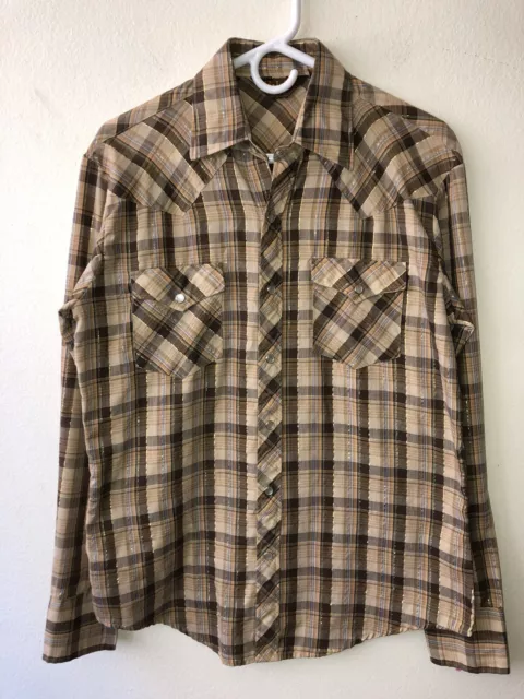VINTAGE '80S BJ-R Plaid Western Shirt Gold Thread Long Tail Form Fit ...