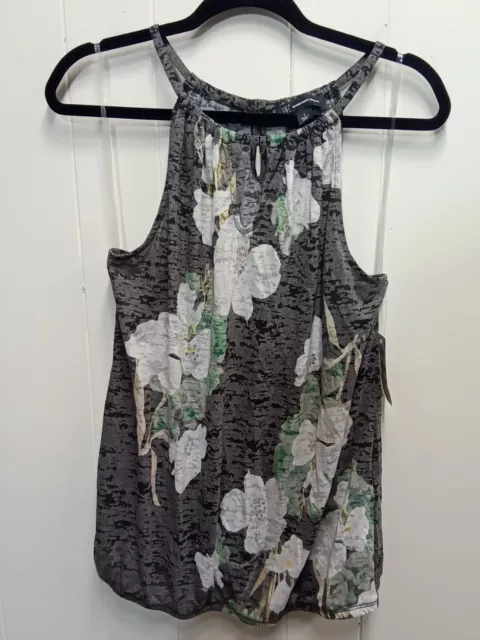 International Concepts Womens Black Heathered Tank Top W/Floral (Size L) Nwt