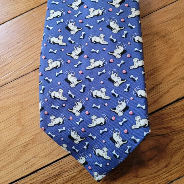 Vineyard Vines Men's Blue yellow lab dog bones ball fetch Silk Neck Tie