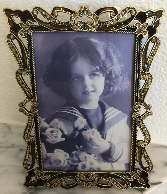 GORGEOUS Rhinestone Beautiful Brass  Picture Frame Jeweled Photo 4 X 6”