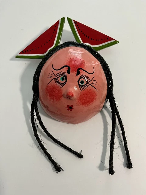 Mexican Coconut Mask Folk Art hand-painted Wall-hanging (#4)