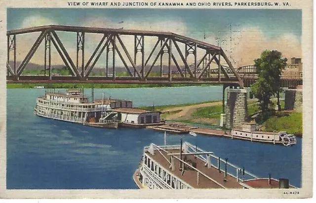 Parkersburg WV-West Virginia, Junction of Kanawha & Ohio Rivers Vintage Postcard