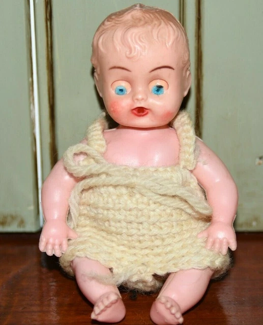 VINTAGE BLUE BOX Toys Plastic Baby Doll Sleepy Blinky eyes Hong Kong