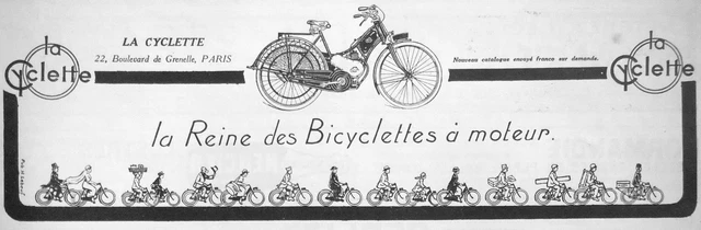 Publicité De Presse 1923 La Cyclette La Reine Des Bicyclettes A Moteur
