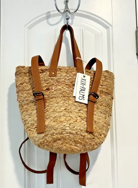 XIX Palms Shorebreak Cooler Bag Purse Convertible Backpack Tan Rattan Straw Jute