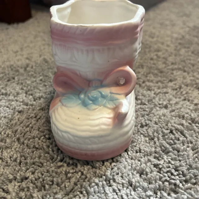 Vintage Baby Boot Bootie Pink Blue Nursery Ceramic Planter