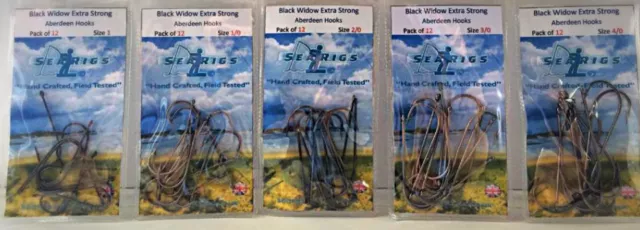 Sea Fishing Hooks -Searigs Black Widow Aberdeen - Choose your size, Packs of 24