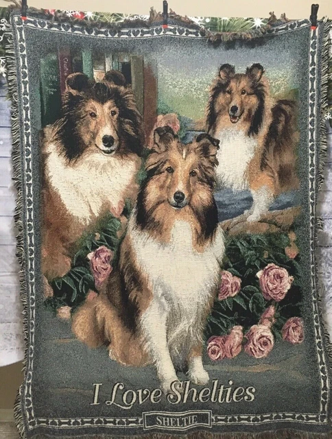 Danbury Mint I Love Shelties Throw Blanket Tapestry Fringed Shetland 72" x 54"