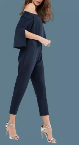 ASOS Ruffle Bardot Jumpsuit with Split Sleeve Detail Navy Size UK 12 DH001 NN 11 3