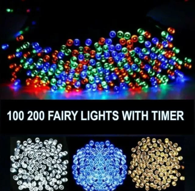 100 / 200 Led Battery Operated Timer Lights String Fairy Christmas Festival Xmas