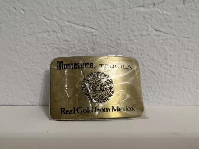 Vintage MONTEZUMA TEQUILA Real Gold From Mexico Calendar Brass Belt Buckle