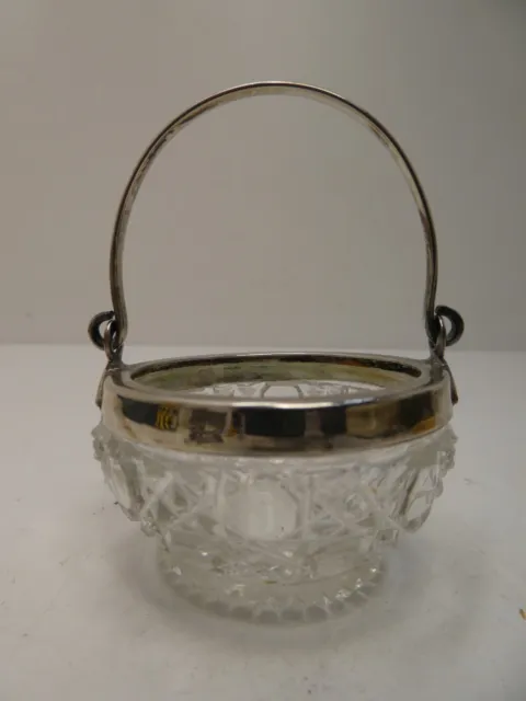 Vintage Silver Plate Hobnail Salt Cellar Stand - Pressed Glass Dish