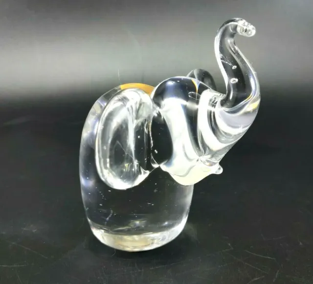 Crystal Elephant Paperweight Figurine Hand Crafted for Interpur Trunk Up
