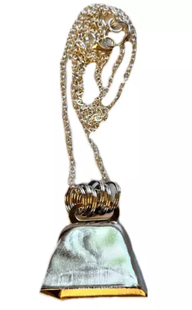 24” Silver Plated Brass oval Chain toned metal bell necklace