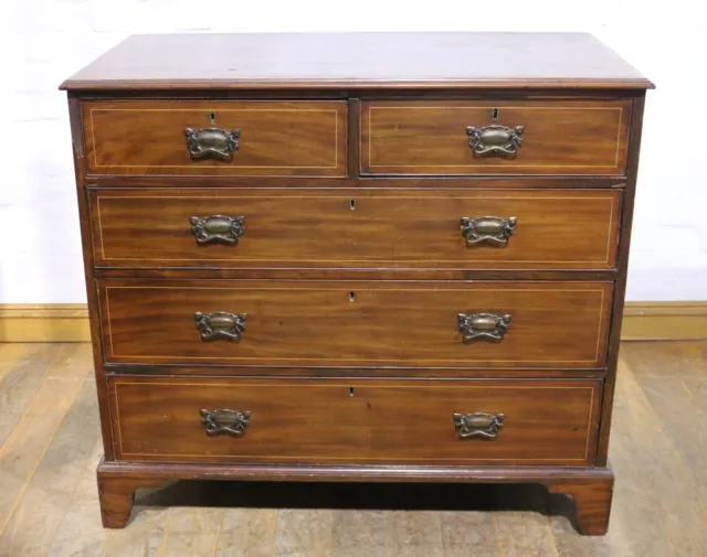 Antique large Victorian inlaid mahogany chest of drawers