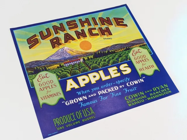 SUNSHINE RANCH Brand, Wapato, Washington *AN ORIGINAL APPLE CRATE LABEL*