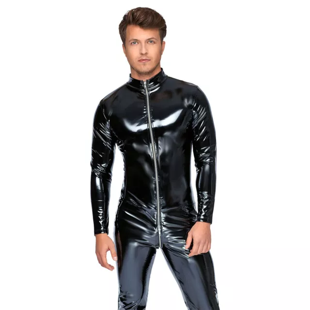 Herren Lack Overall M L XL schwarz Body elastisch Einteiler 3-Wege-Zip "Rico"