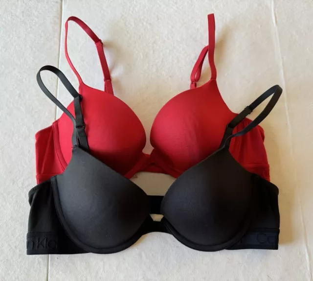 Lot Of 2 Calvin Klein Padded Underwire Push Up Bras Black & Red 36B