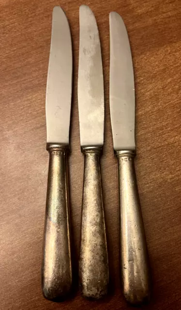 French Silver Dinner Knife 9.6" French Marine Nationale Navy Anchor (Set Of 3)