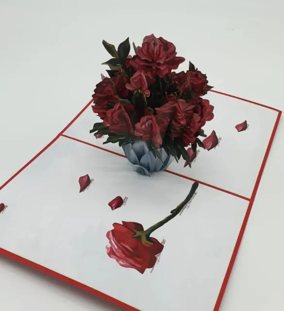 ❤️ 3D Pop Up Karte Rote Rosen Hochzeit Liebe Valentinstag Geschenk Geburtstag