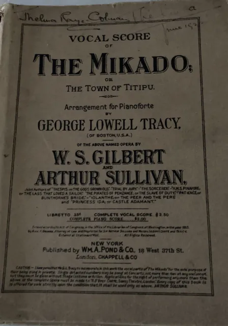 Vintage Vocal Scores By Gilbert& SullivanMikado,Gondolier, Pirates Of Penzance