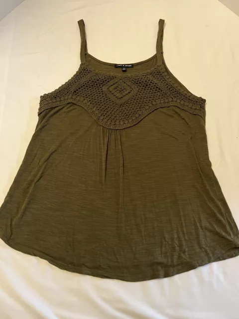 Cable & Gauge Tank Top Spaghetti Strap Women's SZ XL Olive Green Crochet Trimmed