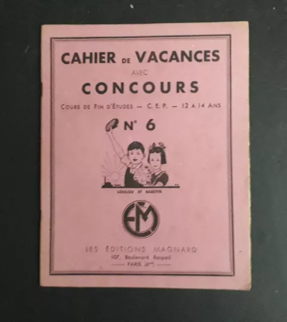 ancien CAHIER Concours DE DEVOIRS DE VACANCES  - CEP - 1946 - Magnard