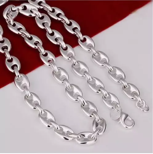 Chaine collier maille grain de café plaqué argent mixte homme femme 50 cm 8 mm