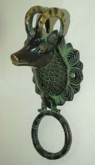 Brass Goat Door Knocker Peacock Wings Design Neck Animal Face door Bell EK121