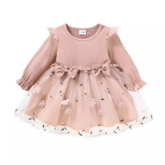 Baby Girl Birthday Party Princess Dress Ribbed Knitted Dress Knitwear Bow Flower