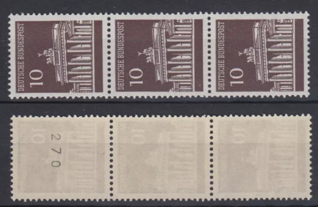 Bund 506 v RM 3er Streifen mit gerader Nr. Brandenburger Tor 50 Pf postfrisch