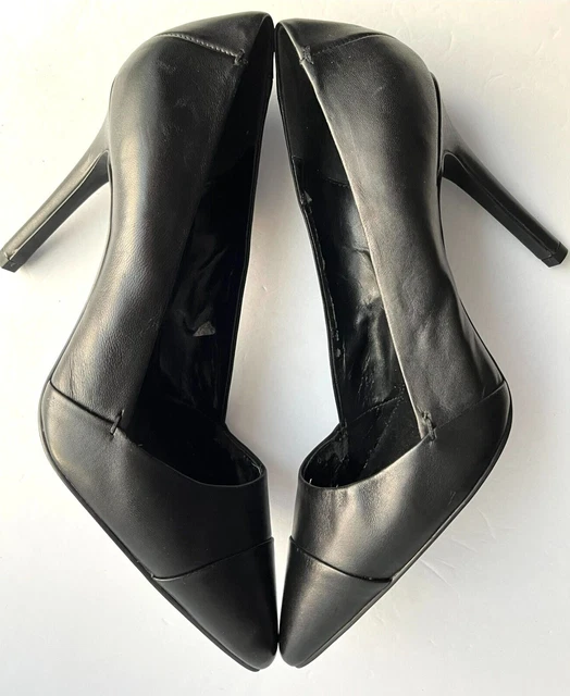 H by Halston Black Leather Lillian Pointed Toe Pumps Shoes, Size  (US)