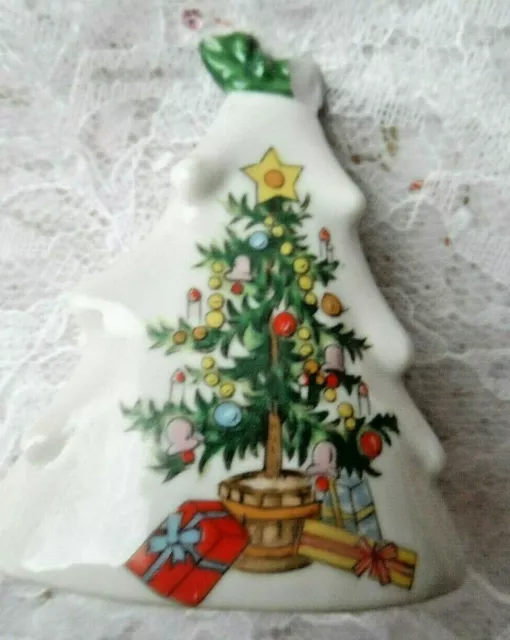 Vintage Christmas Ornament - CERAMIC CHRISTMAS TREE BELL w/CLAPPER - LEFTON