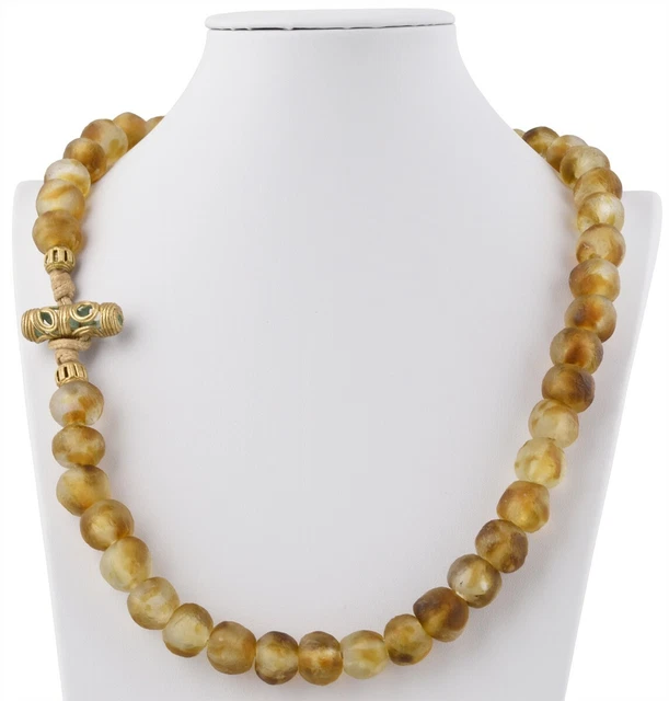 Handmade recycled powder glass beads necklace Krobo brass Ashanti African trade