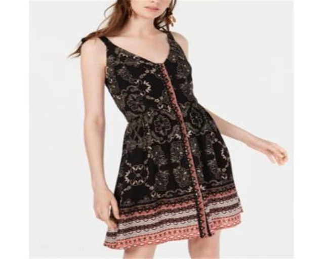 American Rag Junior's Printed Button Front Sun Dress Black Size Small