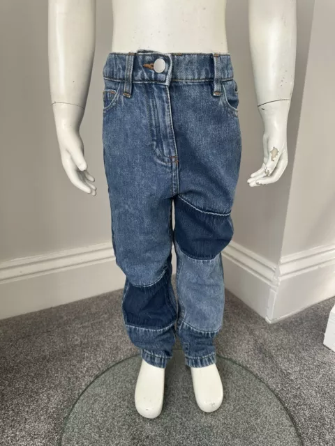 Next Girls Blue Denim Patchwork Straight Tapered Leg Jeans Pants UK Age 5 Years