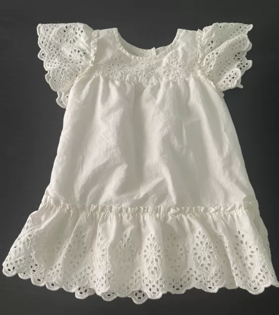 Nwt Baby Gap 3 Year Toddler Cream Eyelet Flutter Sleeve Dress