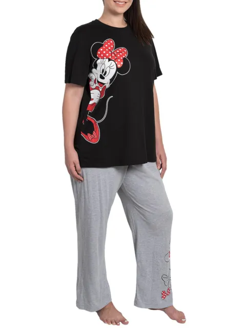 Minnie Mouse Bows Pajama Lounge Wear Black Gray Disney Womens Plus Size