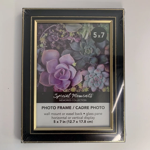 Photo frame 5x7 photo, black/gold - Frame With Glass Front Desk Hang Light Wgt.