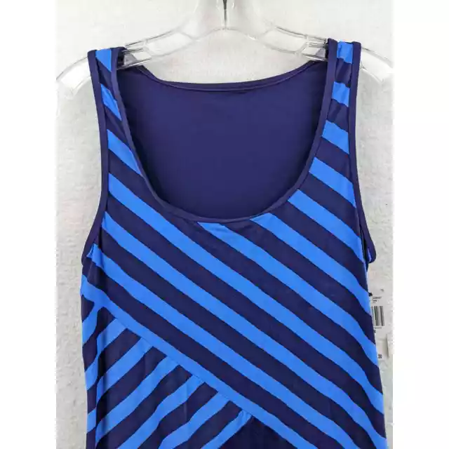 DKNY Swim Striped Tank Swimsuit Cover Up Womens Medium Blue Stretchy Sleeveless 3