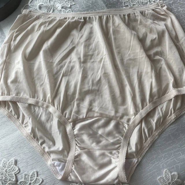 VTG M L Granny panties DOUBLE nylon Wide gusset Lace Sweet Pink Chiffon