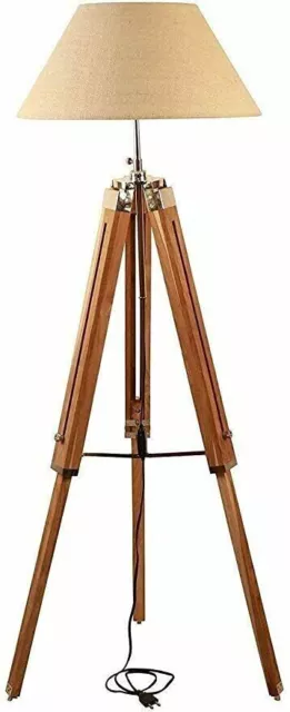 Nautical Tripod Floor Lamp Stand Natural Teak Wood Office Home Décor Christmas