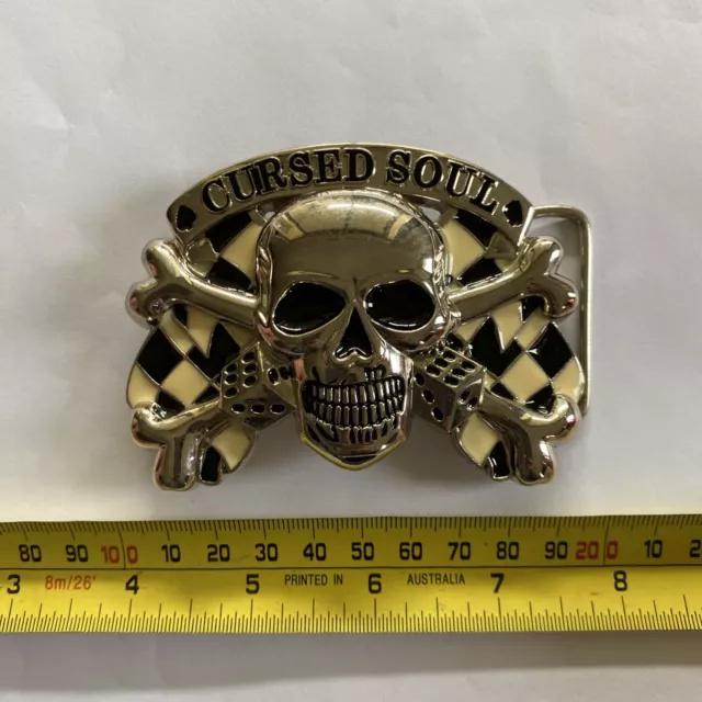 Belt Buckle - SKULL CURSED SOUL  - Custom Made, Fit 4 cm Belt, DIY, No Belt