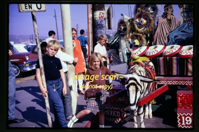 People at Tijuana, Mexico Wagon in 1966, Original Slide L8a
