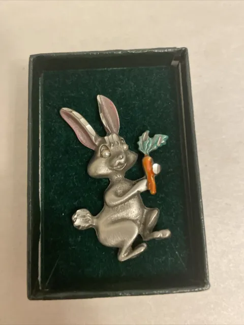 Vintage  RABBIT with carrot  scatter pin - lapel pin , brooch With Box